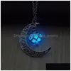 Lockets Essentials Oil Diffuser Necklace The Moon Heart Glow In Dark Aromatherapy Lockets Pendant Glowing For Women Fashion Drop Deliv Dhatl