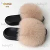 Kvinnor Real Summer Fur Slides Woman Flip Flops Sandaler Damer Söta fuzzy fluffig Plush Fox Furry Slippers House Shoes T231104