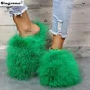 2023 nuove donne di inverno finte pantofole ragazze di lusso peloso peluche calda piuma d'oca casa scarpe di cotone indoor soffice pelliccia diapositive T231104