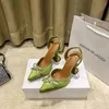 Сандалии Amina Muaddi, роскошные дизайнерские модельные туфли с бантом, украшением из кристаллов и бриллиантов, прозрачные каблуки из ПВХ с чашкой вина, очень высокие 10 см, 7 см