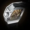 Armbandsur Aesop Square Carbon Fiber Bezel Men Mechanical Flying Tourbillon Watch Skeleton Lysande klocka Klockor Tonneau