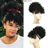 Synthetic Wigs High Puff Afro Kinky Curly Synthetic Ponytail With Bangs Short Chignon Hair Drawstring Clip Hair For BlackWhite Women 230403