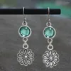 Dingle örhängen boho etnisk klar grön blå rund sten kvinnor tillbehör antik silver färg blommor metall teal gåva