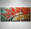 Marco estirado listo para colgar 100 pintado a mano paisaje de árbol abstracto cuchillo moderno pintura al óleo 3 uds set decoración del hogar 002298S4828621