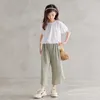 Clothing Sets Girls Kids Casual Two-Piece Set Fashion Summer 2023 Teen White T-shirt And Plaid Pants Korean 4-14T