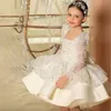 Glitter 2023 White Sequined Flower Girl Dresses Long Sleeves Birthday Wedding Guest Robe De Demoiselle Princess Communion