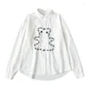 Женские блузки в стиле Япония Свободный ход воротника с длинным рукавом Harajuku Kawaii Bear Emelcodery Рубашка женские белые рубашки 2112914