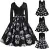 Theme Costume Gothic Skull Print Halloween Dress Women's Large Retro Long Sleeve 1950s Homemaker Evening Party Prom 230404