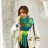 Scarves 2022 Colorful Candy the Same Style of Autumn and Winter Imitation Cashmere Scarf for Women's Rainbow Thick Whisker Plaid Tassel Shawl96BQ