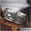 Band Rings 925 Sterling Sier Jewelry Men Women Black Vintage Rotatable Dragon Engagement Ring Couple Drop Delivery Jewelry Ring Dhvbc