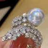 Anillo de dedo de diamante de perla 2022, anillos de compromiso de plata de ley 925 para mujer, joyería para fiesta de cumpleaños y compromiso nupcial