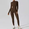 Active Sets Women 's Jumpsuits 원피스 긴 슬리브 요가 세트 지퍼 타이트 피트니스 바디 슈트 완벽한 통기성 스포츠 플레이 슈트 트랙 슈트