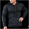 Men'S T-Shirts Mens Fitness Tracksuit Running Sport Hoodie Gym Joggers Hooded Outdoor Workout Athletic Clothing Muscle Training Swea Dhufa