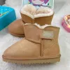 Çocuklar Avustralya Botları Gerçek Deri Peluş Çocuklar Snow Boot Tasarımcısı Avustralya Ultra Mini Kış Kürklü Kökuş Düz Topuklar Kızlar Ayakkabı Kestane Boyutu 21-34