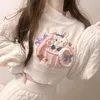 Robes de travail Sweet Women Sets Tricoté O-Neck Full Sleeve Casual Crop Tops Kawaii Broderie Pulls Mini Knit Jupes Costume White Outfit