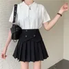 Saias Houzhou Salia plissada Mulheres Kawaii Black Patch Work High Waited Mini Shairs For Girls Summer Summer coreano Fashion Preppy Style Elegant 230404