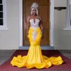 Robe De Bal sirène jaune pour filles noires, avec perles, glands et plumes, Robe De soirée d'anniversaire, nouvelle collection
