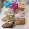 Çocuklar Avustralya Botları Gerçek Deri Peluş Çocuklar Snow Boot Tasarımcısı Avustralya Ultra Mini Kış Kürklü Kökuş Düz Topuklar Kızlar Ayakkabı Kestane Boyutu 21-34