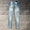 Mens Jeans High Street Fashion Brand Blu Lettera Rosa Toppa ricamata Slim Men 230404