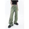Женские джинсы Винтажные зеленые женские джинсы модные брюки уличная одежда высокая талия широкая нога летние сумки Y2K Случайная мама джинсы 230404