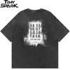 T-shirt da uomo Uomo Streetwear Hip Hop Oversize Blue Shadow Lettera Graphic Vintage Washed Black Harajuku shirt ees Cotton 230404
