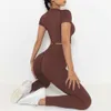 2024 Yoga Lu Lemon Algin Mulher Terno Feminino Treino Sem Costura Conjunto de 2 Peças Treino Sportswear Roupas de Ginástica Fitness Manga Curta Top Cintura Alta Leggings LL Align Gym Clot