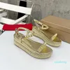 Kvinna silver spikar sandaler svart läder plattform kil spik flatform wedgies tofflor sommar sandal mode dam