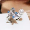 Cluster-Ringe Kreativer asymmetrischer Wal-Perlen-Saphir-runder Ring für Frauen Hochwertiger Partyschmuck Hochzeit Frauen