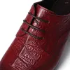 Chaussures Habillées Hommes Formelle Décontractée Crocodile Motif À Lacets Bout Pointu En Cuir Véritable Noir Hommes Brogues Oxfords