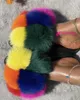 2023 Slides Fluffy Women Cute Real Real Fox Sandals Mixed Colors Pom Design Flip Flops Luxury Fur Slippers Woman T231104