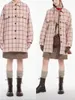 Korki damskie płaszcze kobiet kontrastowe kolory w kratę różową kurtkę jesienna zima 2023 Panie Zamknij kołnierz długi rękaw z pojedynczym płaszczem piersiowym