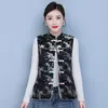 Damen Westen chinesischen Stil Weste Damen Herbst Winter Platte Schnalle Weste Jacke kurze ärmellose Qipao Tops Mode bedruckter Mantel