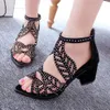 Sandaler Style Women Summer Hollow Out Faux Leather S Thick Heel Zipper Sandaler Shoes 230403 EUR