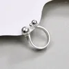 Fedi nuziali 925 Timbro Gioielli in argento Colore Grandi e piccole Perline a doppia sfera Apertura per le donne Bague Anelli S-R167