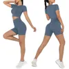 Lu Lu Yoga Lemon Algin Woman Suit Women Sportswear 2 Piece Set Elastic Sports T Shirt Shorts Fitness Workout Gym Suit Lady Tracksuit Activewear LL Align gym clothes
