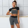 LU LU Lemens Yoga Lemon Algin Completo da Donna Ragazza Set Senza Cuciture Abbigliamento Sportivo da Palestra Abbigliamento da Allenamento per Donna Tuta da 2 Pezzi Sport Top Pantaloncini Tuta da Fitness da Donna Allinea il coagulo della palestra