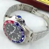 Montres-bracelets 40mm cadran noir stérile verre saphir date lumineuse bleu rouge lunette tournante bracelet en acier GMT mouvement automatique montre pour hommes