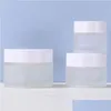 Verpakkingsflessen Frosted Glass Cream Jar Cosmetische flessenlotion Lippenbalser Container met wit deksel 5g 10 g 15 g 20g 30 g 50g 100 g druppel de DHQQG