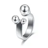 Fedi nuziali 925 Timbro Gioielli in argento Colore Grandi e piccole Perline a doppia sfera Apertura per le donne Bague Anelli S-R167