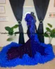 Robe de bal longue en cristal perlé bleu Royal pour filles noires, tenue de soirée sirène à volants fendus, tenue de fête d'anniversaire, 2024