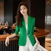 Damespakken groene blazer vrouwen 2023 zomer mode temperament high -end halve mouw casual formele slanke jas kantoor dames werkjas