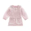 Flickklänningar flickor Autumn Spring Dress Long Dot Mesh Sleeve Briegated Doll Collar Ladylike Princess Outfits outwear