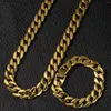 Chains Out Necklace Bracelet Set Hip Hop Punk Gold Plated Men's Glossy Cuban Chain