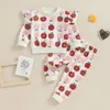 Conjuntos de roupas Focusnorm 0-3Y Outono Bebê Meninas Clothse Fruit Print Ruffles Manga Longa Moletons Calças 2 Pcs