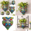 Trädgårdsdekorationer hartsblommor Pot Handmased Staty Flatbacked Wall Planter Crafts Decor for Home Gardening Orname Dhkhj