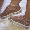 Dress Women's Sequins Sneakers Korean Style Lace Up Large Size Flat Shoes Thick Bottom Anti-slip Casual Trainers Chaussure Femmes T231104