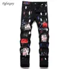 Slim Fit Stretch Men's Skinny Jeans Fashion Ripped Pactchwork Streetwear Winter Punk Paint Holes Straight Pencil Pants