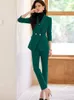 Zweiteilige Hosen für Damen, hochwertige, lässige, grüne Damen-Business-Anzug