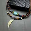 Pendentif Colliers Double Wolf Tooth Collier Tribal Homme Surf Bohème Turquoise