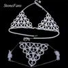 StoneFans Women Sexy Heart Rhinestone Bra Body Chest Chain Accessories Crystal Body Jewelry transparent Thong Panties Underwear T2241S